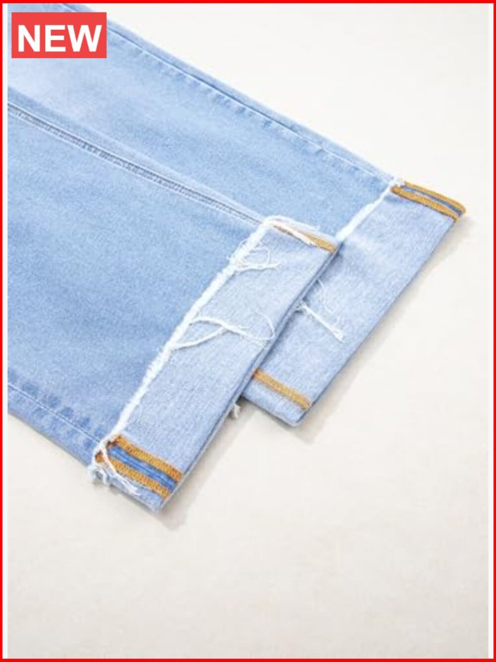 High Waisted Wide Leg Jeans Distressed Straight Leg Folded Hem Stretchy Denim - Picture 6 of 6